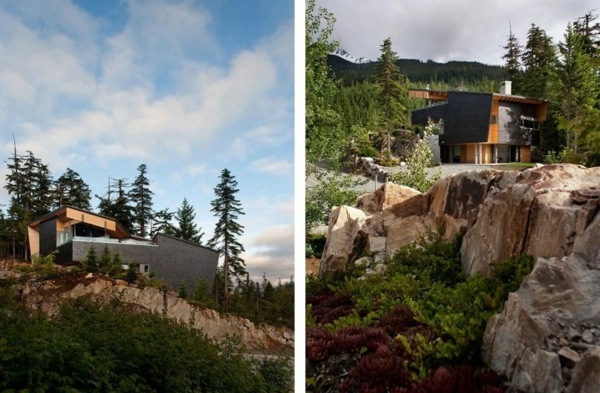 moderný dom vo svahu uprostred lesa moderný dom na svahu