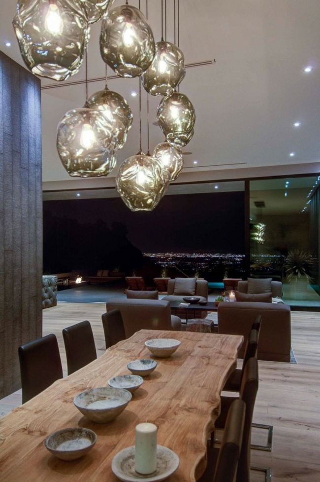 Jedálenský stôl rustikálne moderné osvetlenie kožené stoličky čierna závesná lampa Osvetlenie kožené stoličky čierna závesná lampa sklo okrúhle