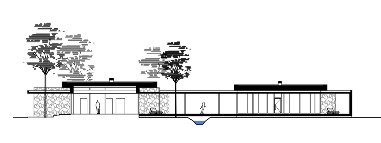 dom so skleneným predným modrotlačovým bočným pohľadom