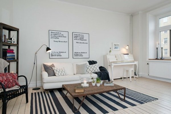 rustikálny stôl obývacia izba čierna a biela