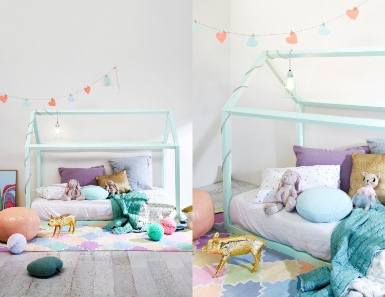 Domová posteľ pre deti mäta nastavená koberec srdce veniec sedák vankúš koža oranžová zlatá purpurová vankúš hodiť