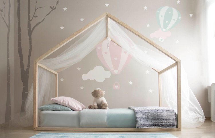 Domová posteľ pre deti Ovčia hračka Posteľ baldachýn Organza látkové tapety dievčenská izba