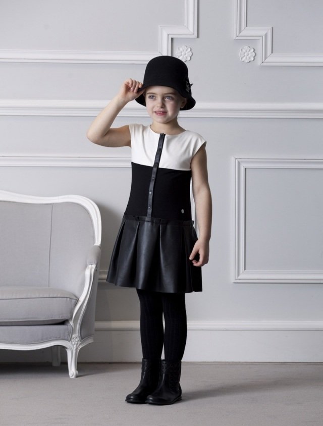 Detské oblečenie do školy do školy Dior v čiernej a bielej farbe s klobúkom Dior-Kids-Fashion-Girls-Back-to-School-Dress-Hat-jeseň-zima-2014