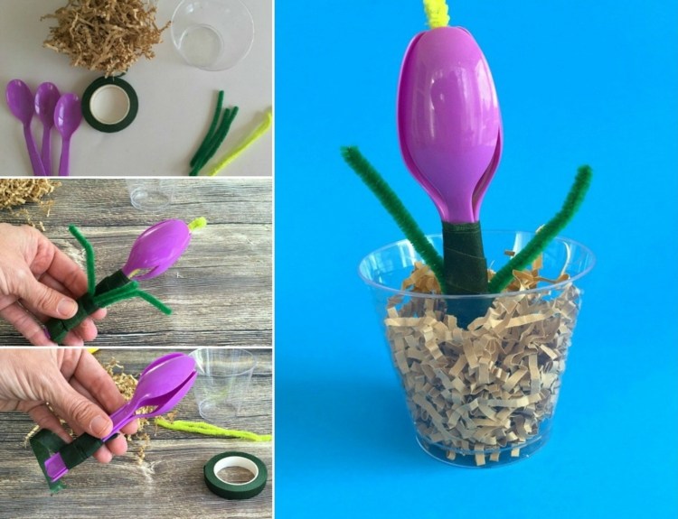 kvetinárstvo-plastová lyžička-jednoduché-pokyny-inšpirácia-lepiaca páska