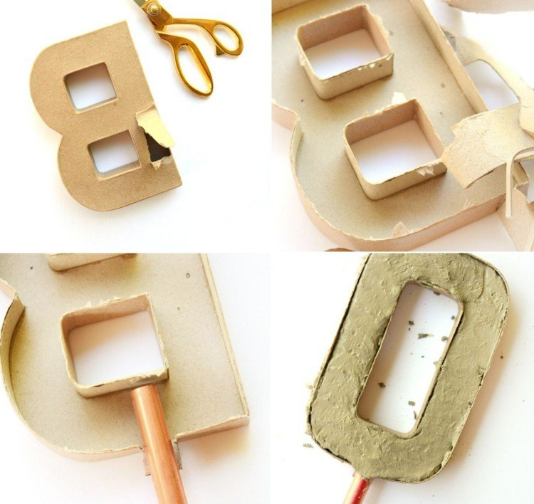 Vyrobte si záhradné palice z betónu sami - návod na ručné práce s 3D písmenami vyrobenými z lepenky