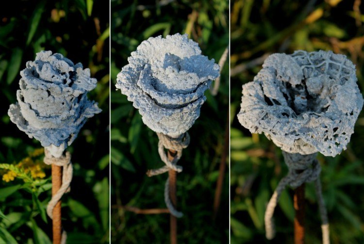 Vytvorte si vlastnú záhradnú zástrčku z betónu s čipkou - peknými kvetmi