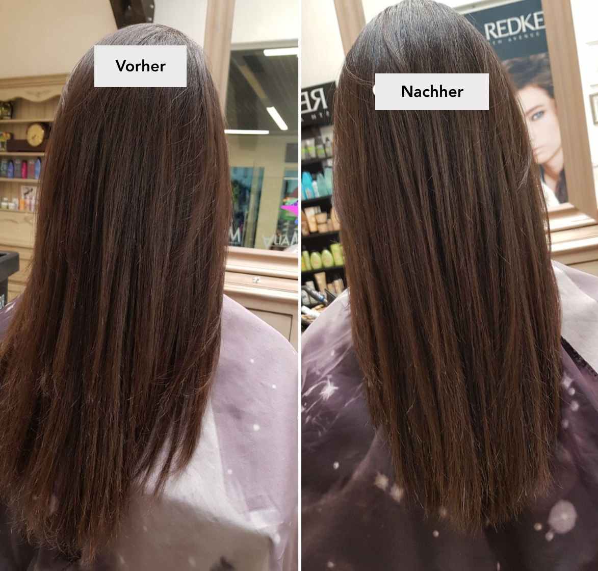 Rozštiepené končeky Thermocut Before after sa obrázky viditeľne líšili