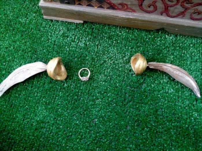 Skrytie zásnubného prsteňa v zlatonke - originálny nápad Návrh na manželstvo-nápady-urobiť-zlatko-Harry-Potter-zásnubný prsteň-skryť