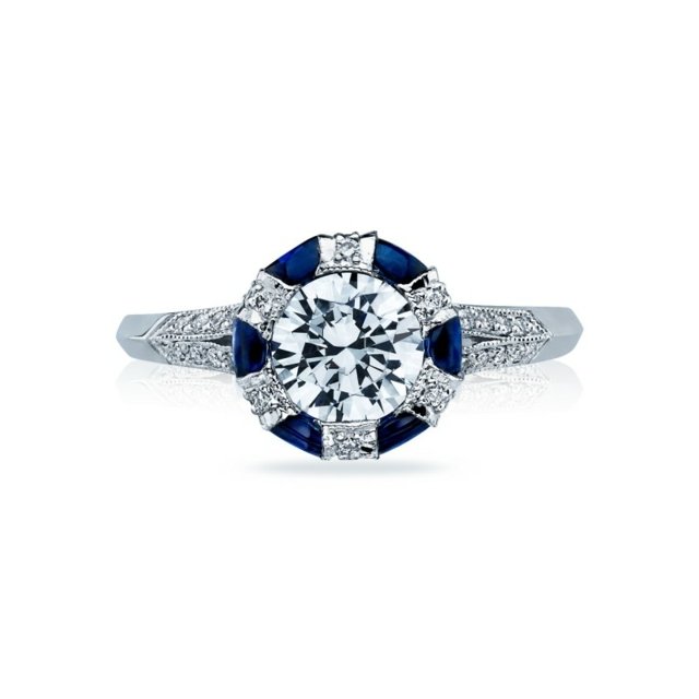 Kamenné zafírové brilantné nastavenie karate vyryté do bieleho zlata