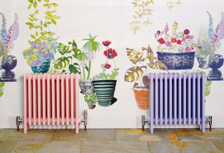 čistenie radiátora-maľba-ružová-lila-stena-kvetinový design