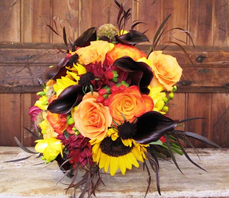 svadobná kytica jeseň slnečnica ruža ľalia čierne jesenné nuansy
