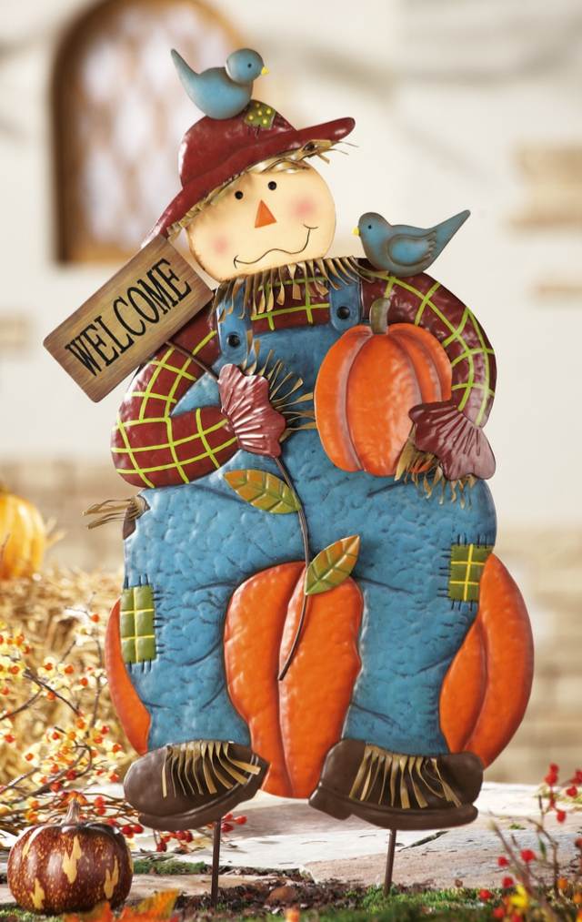 Uvítací znak kovová figúrka jesenná dekorácia Clip-on figúrka-kov-muž-zber-tekvica