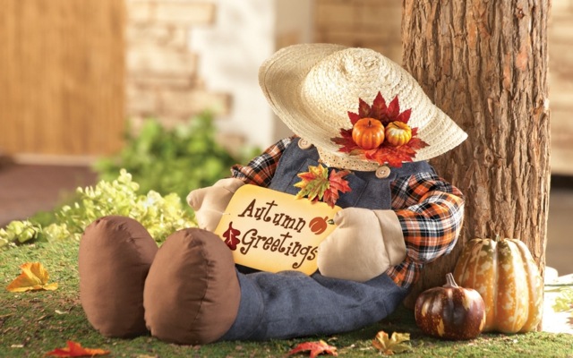 Látková figúrka Muž s klobúkom žne znak s nápisom Záhradná dekorácia-na-jeseň-muž-so-znakom