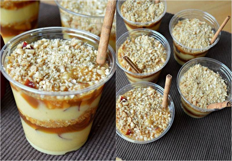 Jesenný dezert v pohári jablkovo krémovo-karamelových-orieškov