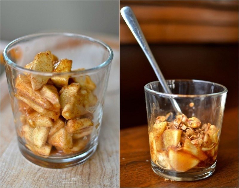 Jesenný dezert v pohári jablkových kúskov-škorice