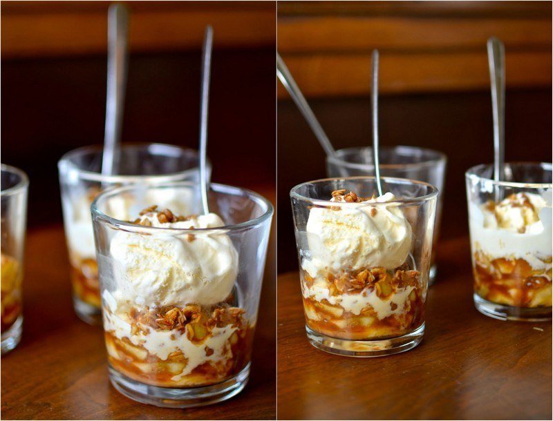 Jesenný dezert v pohári recept-zmrzlina-ovsené vločky-pekanové orechy