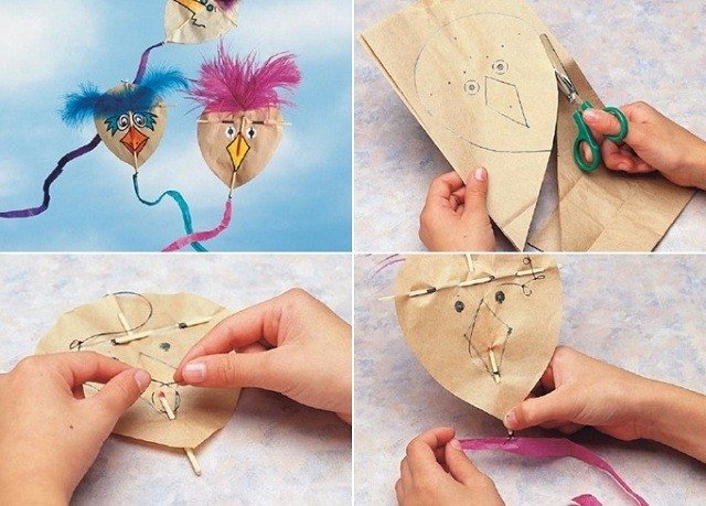 Jesenný drotár s detskými vtáčími tvárami Vytvárajte s deťmi šarkany, maľujte vtáčie tváre