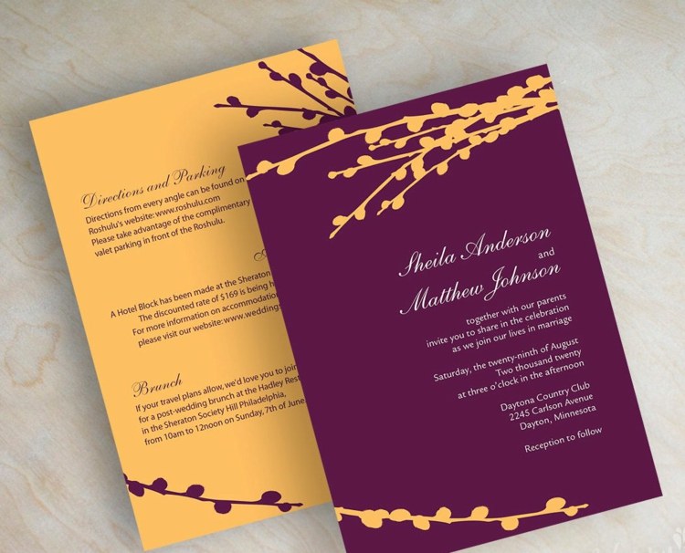 Pozvánky na jeseň, nápady žltej fialovej farby