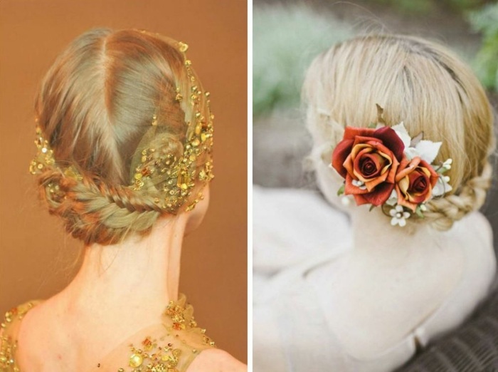 jednotlivé akcenty vo vlasoch nevesty Akcenty-z-oblečenia-ruže-pigtailu-pripnuté-do-vlasov