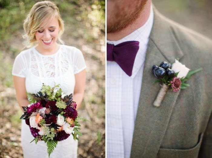 Čipkované-svadobné-šaty-jesenné-svadobné-jemné-kvetinové-kytice-purpurovo-klopové šperky