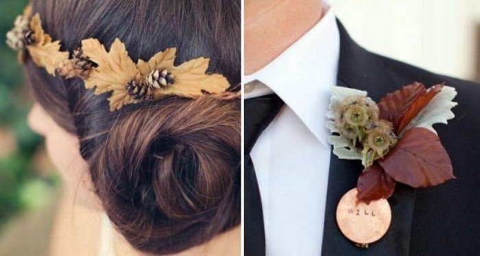 Vínovo červené listy-ženích-klopa šperky-jesenný veniec-nevesta