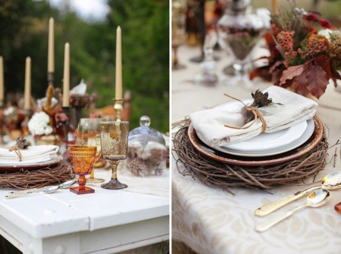 Svadobná dekorácia-sviečka-vtáčie hniezdo-rustikálny-svietnik