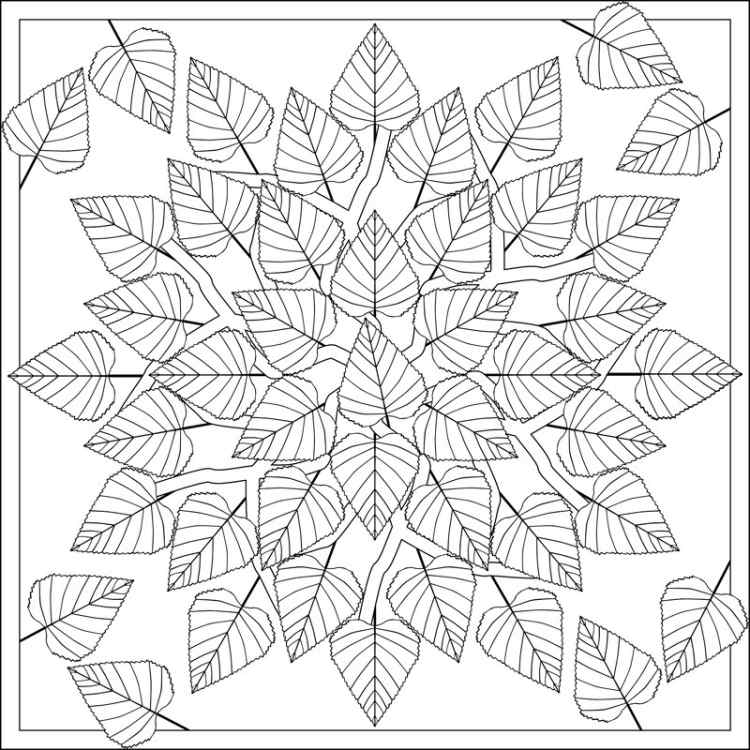 krásna mandala na jeseň s jesenným lístím mandaly-jesenná tlač-farbenie-deti-omaľovánky-listy-strom