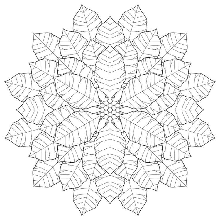 symetrický kvet z jesenných listov - mandala mandaly-jesenná tlač-farbenie-deti-omaľovánky-listy-kvety