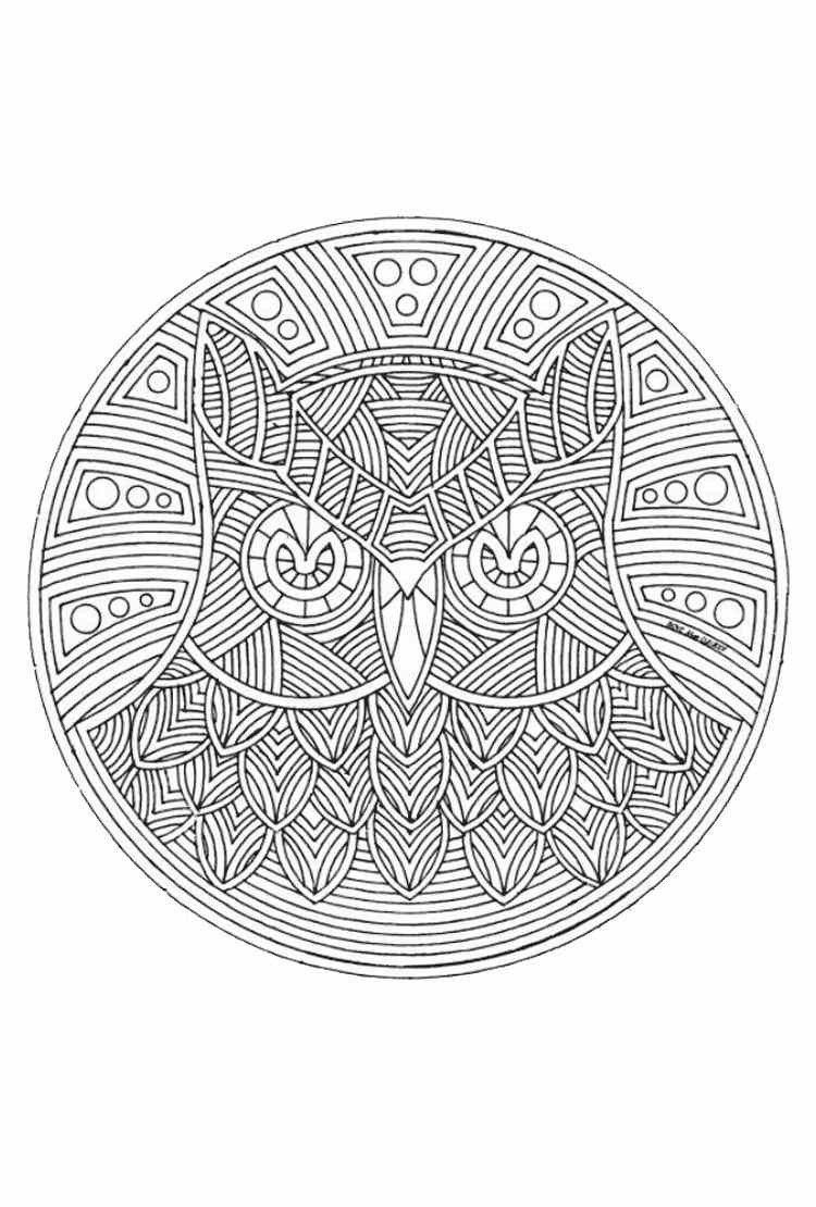 Sova, výr, geometrický, abstraktný jesenné mandaly deti-sova-uhu-geometrické