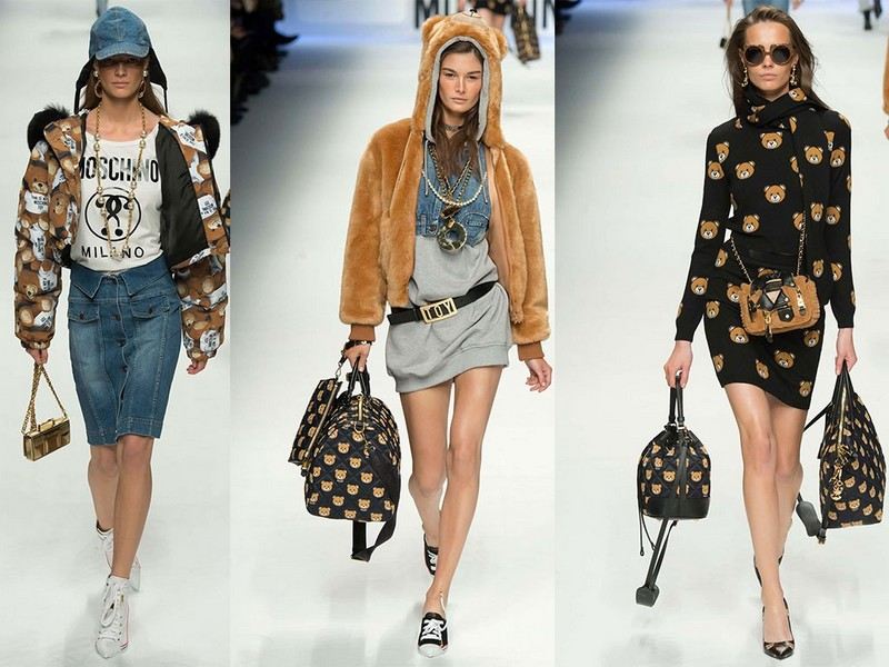 Mini šaty a džínsová sukňa na jeseň od Moschino Jeseň Móda 2015 Tínedžerské oblečenie Džínsová sukňa