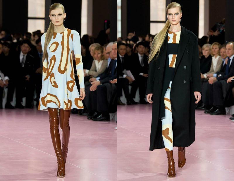 Mini šaty svetlo modrej a hnedej farby, kabát čiernej farby Jeseň-móda-2015-hnedá-modrá-dámy-trendy-jesenné šaty