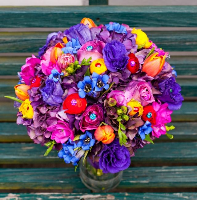 farebná kytica veľká žltá fialová ružová oranžová