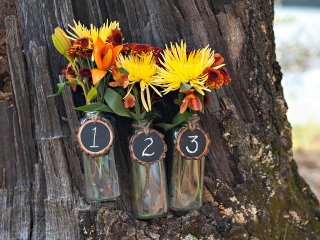 deco svadobné jesenné fľaše kvety čísla tabuľky