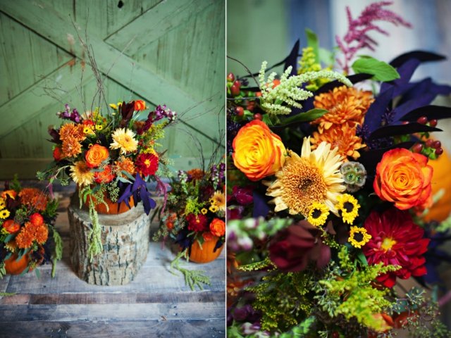jesenná výzdoba stolu svadobná farebná kytica kvetov