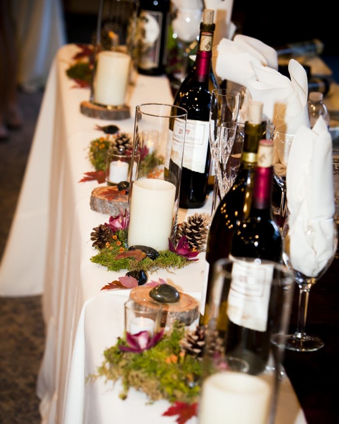 Jesenná dekorácia fľaše na víno sviečky dekorácia na stôl Fľaše na víno sviečky šišky