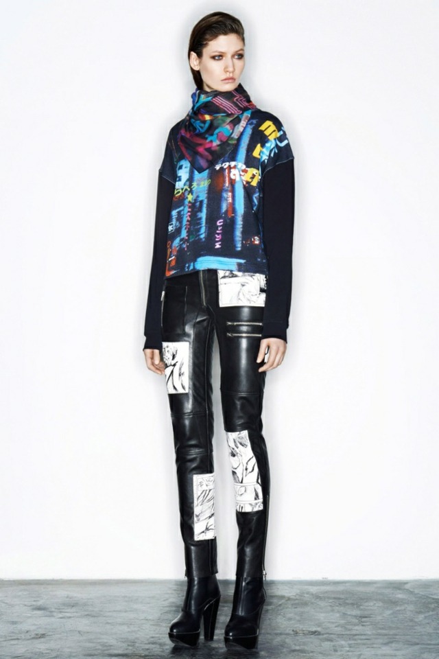 Outfit dámske kožené nohavice s potlačou koženej bundy 2014 Kožená bunda Lederhose vytlačí 2014 2015 alexander mcqueen5