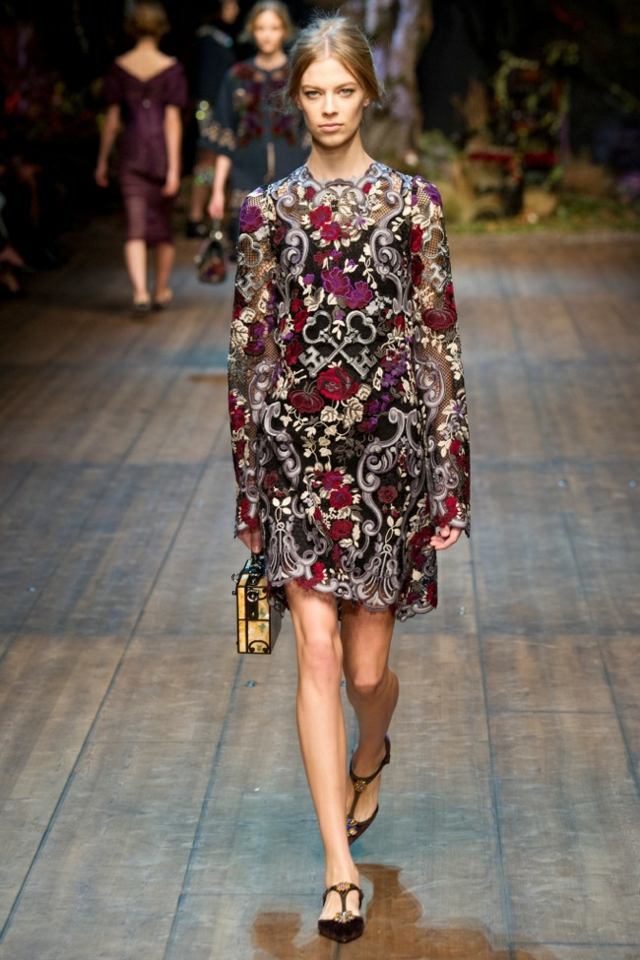 Módne nápady koktejlové šaty pletené aplikácie šperky šperky z pletených aplikácií HerbstWinter-2014_2015Dolce_Gabbana1