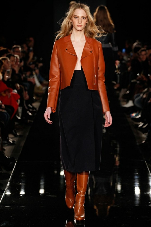 Jesenná a zimná móda Kožená bunda Porsche Design Zimná móda Sukňa z koženej bundy Porsche Design s vysokým pásom