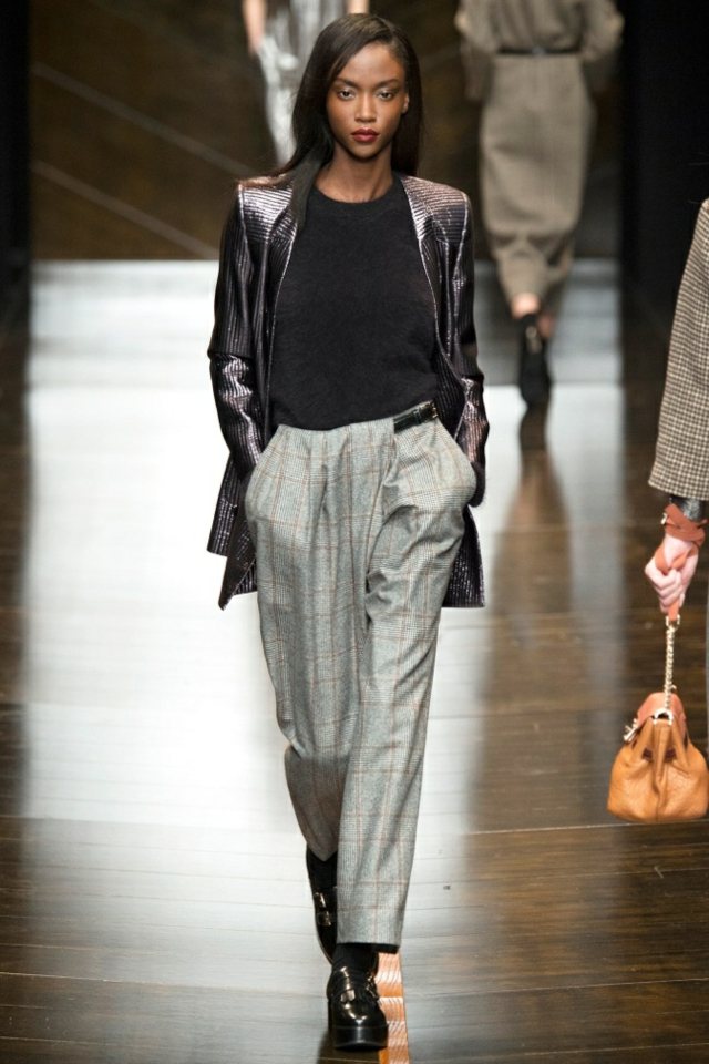 Dámske módne kožené sako kárované nohavice Trussardi jeseň Módne nápady FallWinter 2014 2015trussardi3
