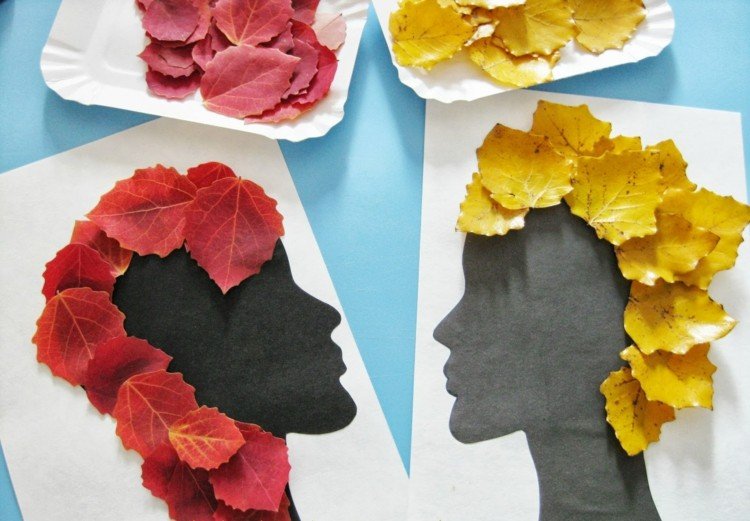 Jesenná koláž deti drotár silueta červená žltá jesenné lístie stavebný papier