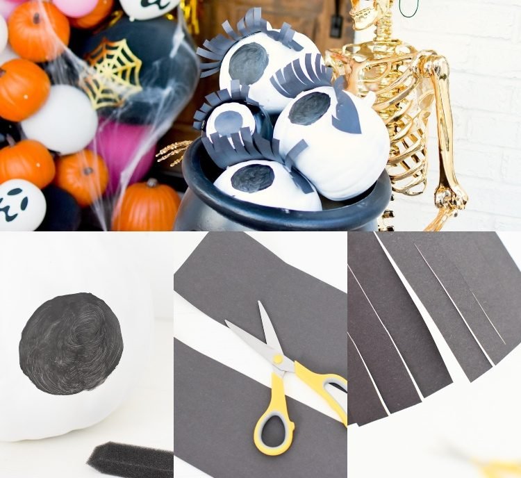 Jesenná dekorácia na Halloween s tekvicami a kartónom