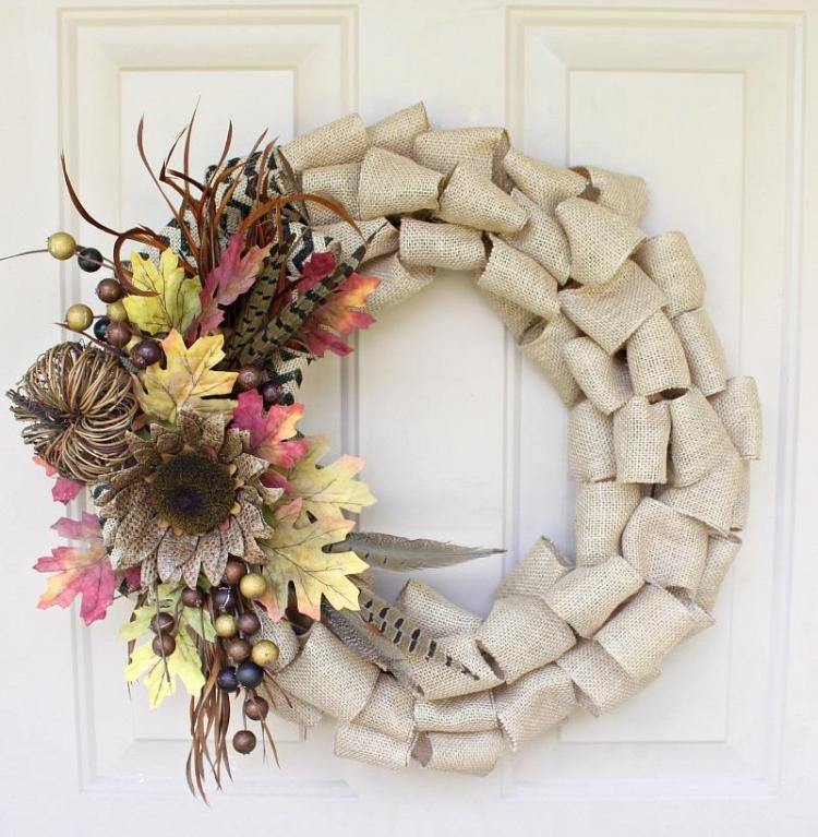 jesenný veniec-urob si sám-vrecovinu-hrubý dom-dvere-suché-výsadby-deko