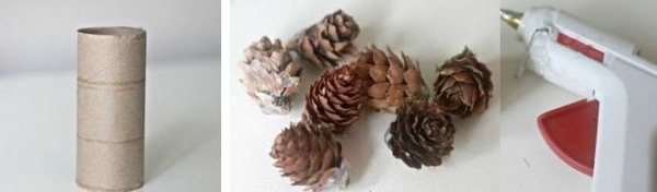 Držiak na obrúsky remeselné materiály-krúžky toaletného papiera-vystrihnuté šišky