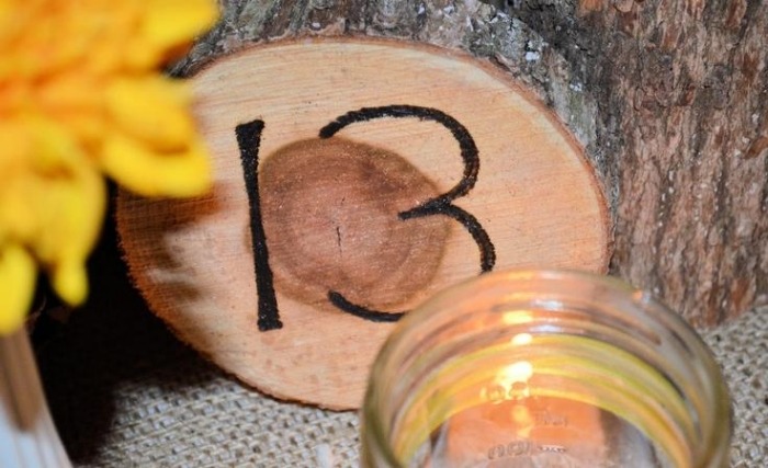 rustikálna dekorácia na svadobnú oslavu v plátkoch stromčeka s číslami tabuliek rustikalna-dekoracia-na-oslavu-na-jesen-strom-krajec-tabulky-cisla