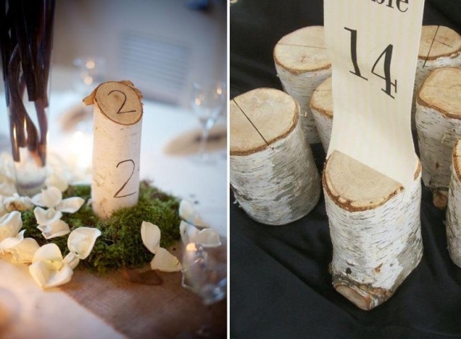 Jesenná dekorácia svadobného stolu s rustikálnymi plátkami stromov a kmeňmi stromov rustikálne-stromové bloky-miesto-karty-stojan-svadba-na-jeseň-diy-nápady