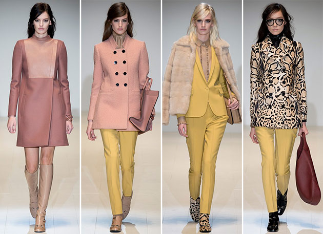 Oblečenie žlté nohavice dvojdielny tmavo ružový kabát