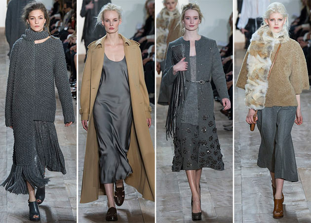 sivé oblečenie béžový pletený sveter dlhý kabát