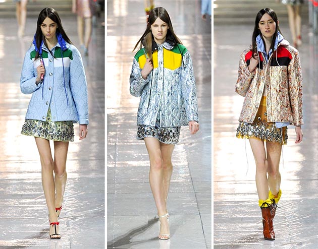 Dámska móda jeseň 2014 sezóna 2015 zimná bunda prešívaná zlatá strieborná