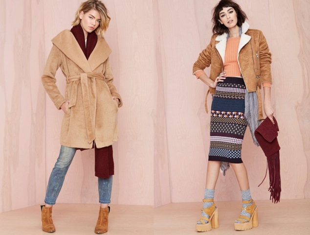 Trend jesene 2014 ceruzková sukňa rifle Koženkový kabát s ceruzkou a sukňou z úpletu