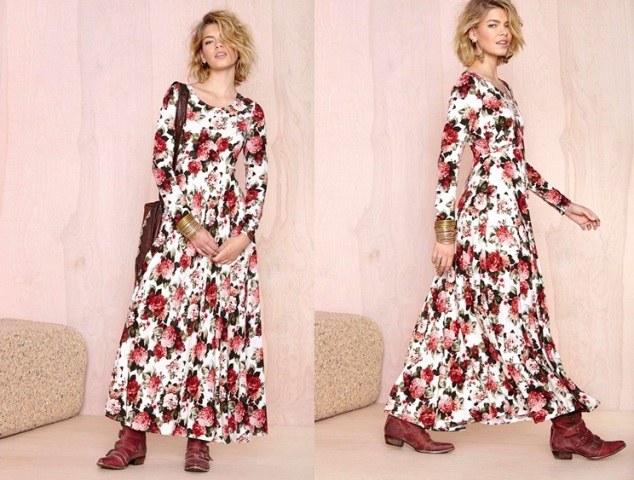 dlhé šaty členkové čižmy s kvetinovým vzorom Šaty členkové čižmy s kvetinovým vzorom ružovo červenej farby